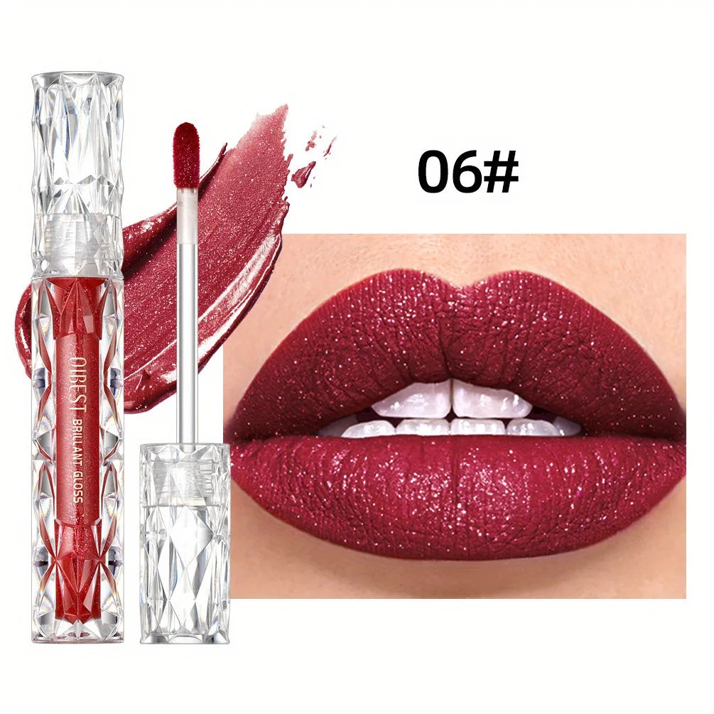 Diamond Liquid Lipstick Moisturizing Lasting Purple Sparkling Waterproof Lip Gloss Matte Glitter Lipstick Korean Makeup