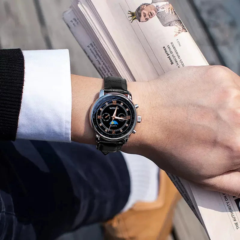 Fashionable and trendy men's watch, sports wristwatch with leather strap, men's gift watch