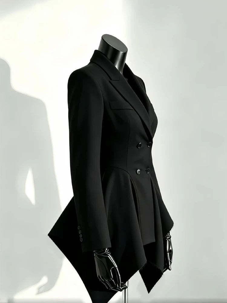 Blazer Jacket – Double Breasted Waist Cinch – Black | KIMLUD