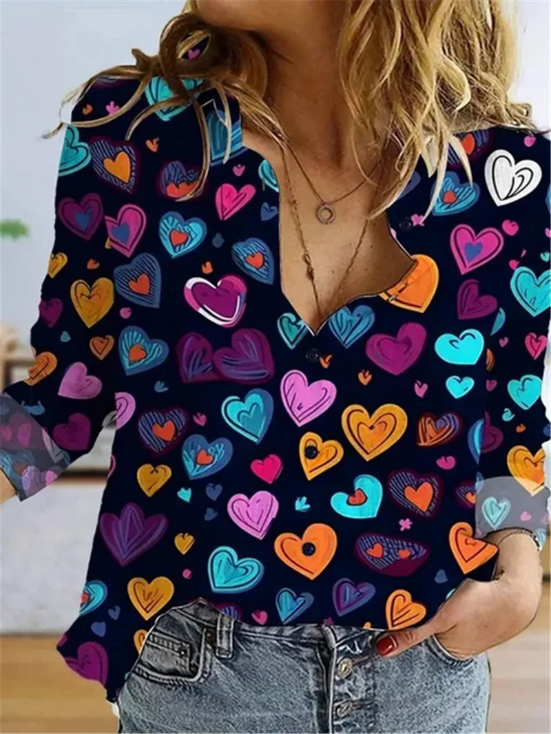Chiffon Blouse – Love Heart Print – Slim | KIMLUD