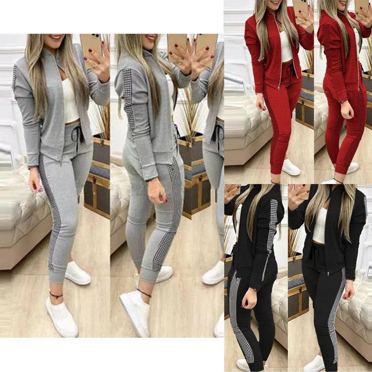 Women's Tracksuit Set Zipper Jacket & Striped Side Jogger Pants Casual Sportswear Two-Piece Outfit 2026 New Fashion