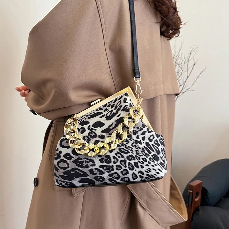 Fashion Leopard Print Purse and Handbags Thick Chain Hand-held Crossbody Bags for Woman Shoulder Bags Trend Designer Bag Сумка
