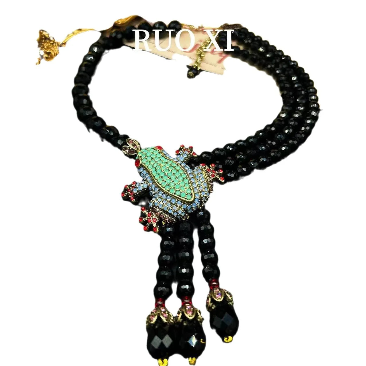 Vintage European and American Style Vintage Bohemian Tassel Animal Frog Set Autumn and Winter Necklace Earrings