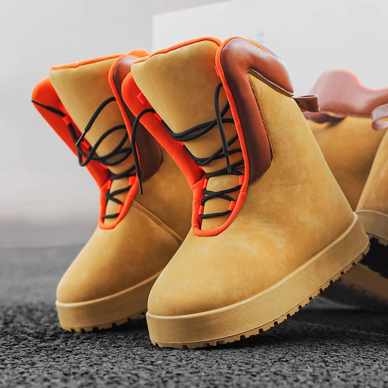 Mens Boots Fashion High Top Shoe Outdoor Casual Bare Boots Motorcycle Shoes Hiking Boot Sports Thick Soles Comfort Durable Lacs