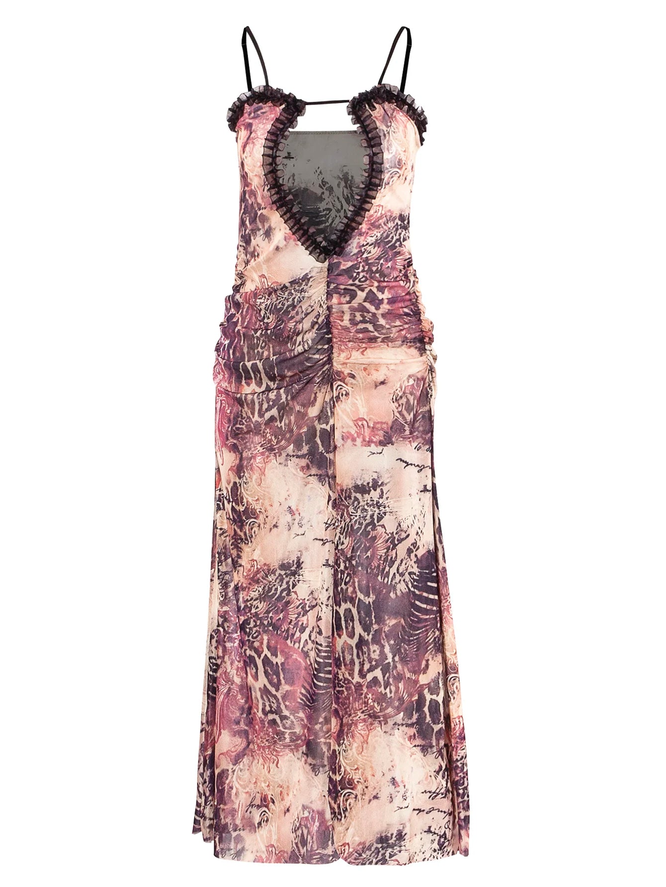 Polyester Elastane Sheer Mesh Maxi Dress — Black | KIMLUD