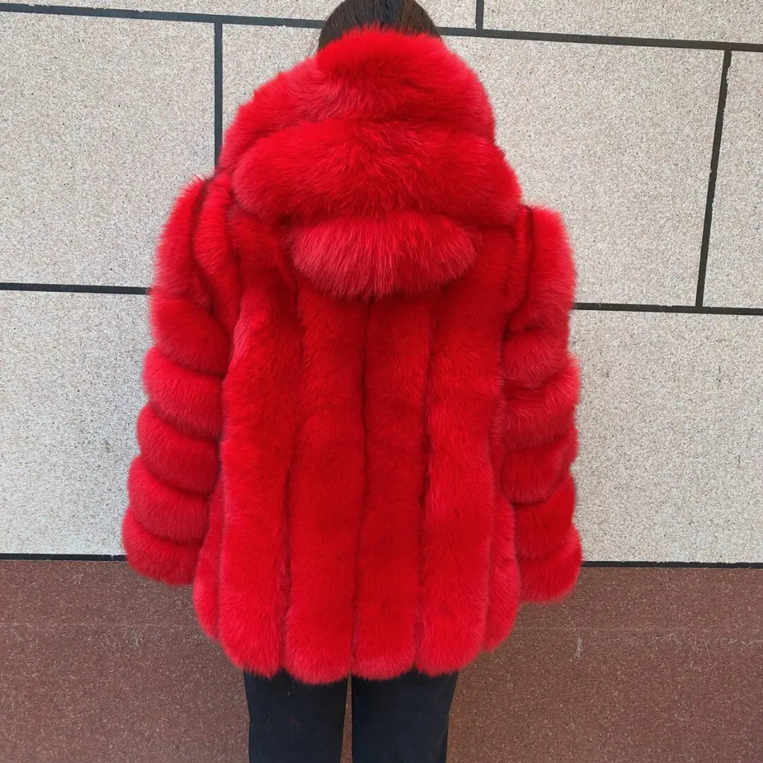 New women's vertical hooded Real fox fur coat for autumn and winter fashion natural fur jacket vertical hooded raccoon fur coat