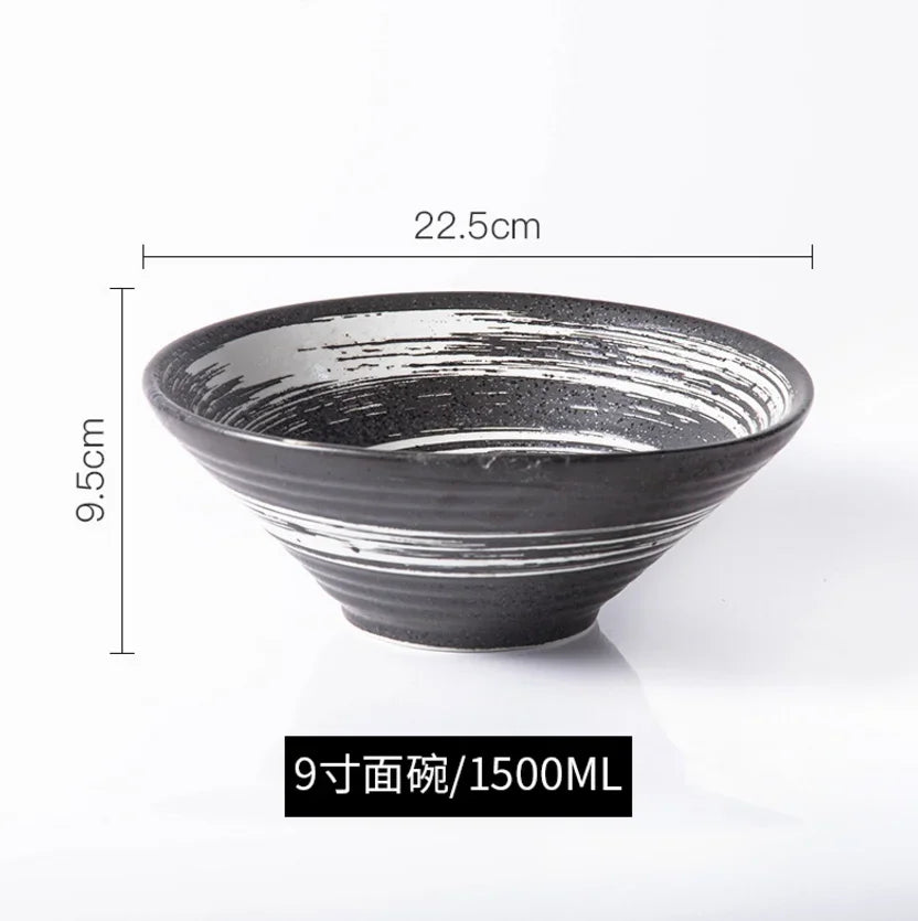 Porcelain Ramen Bowl Japanese Tableware — Deep Black | KIMLUD