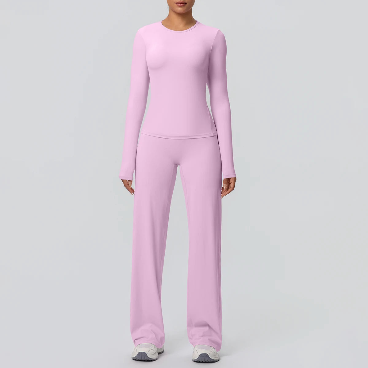 Yoga Set – Slim Long Sleeve Top and Wide Leg Pants – Nylon Elastane | KIMLUD
