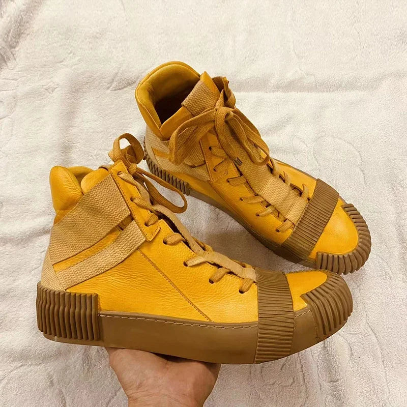 Original Design Pure Handmade BBS Customized Nappa Leather Goodyear  Patchwork High Top Luxury Retro Hip Hop Artistic Boots
