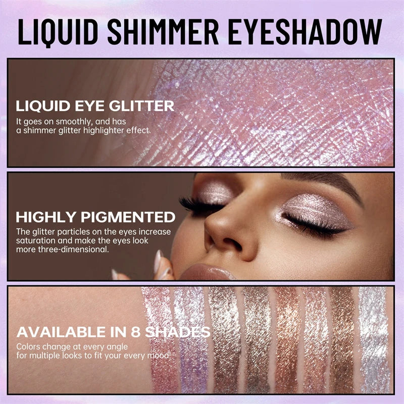 Pearlescent Liquid Eyeshadow Eight-Shade Range, Long-Lasting Glitter Finish — Multicolor | KIMLUD