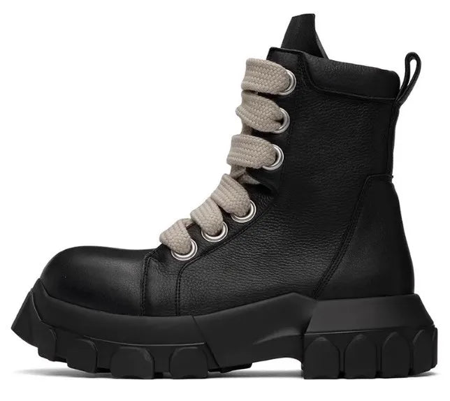 Ankle Boots – Lace-Up – PU Leather – Dark | KIMLUD