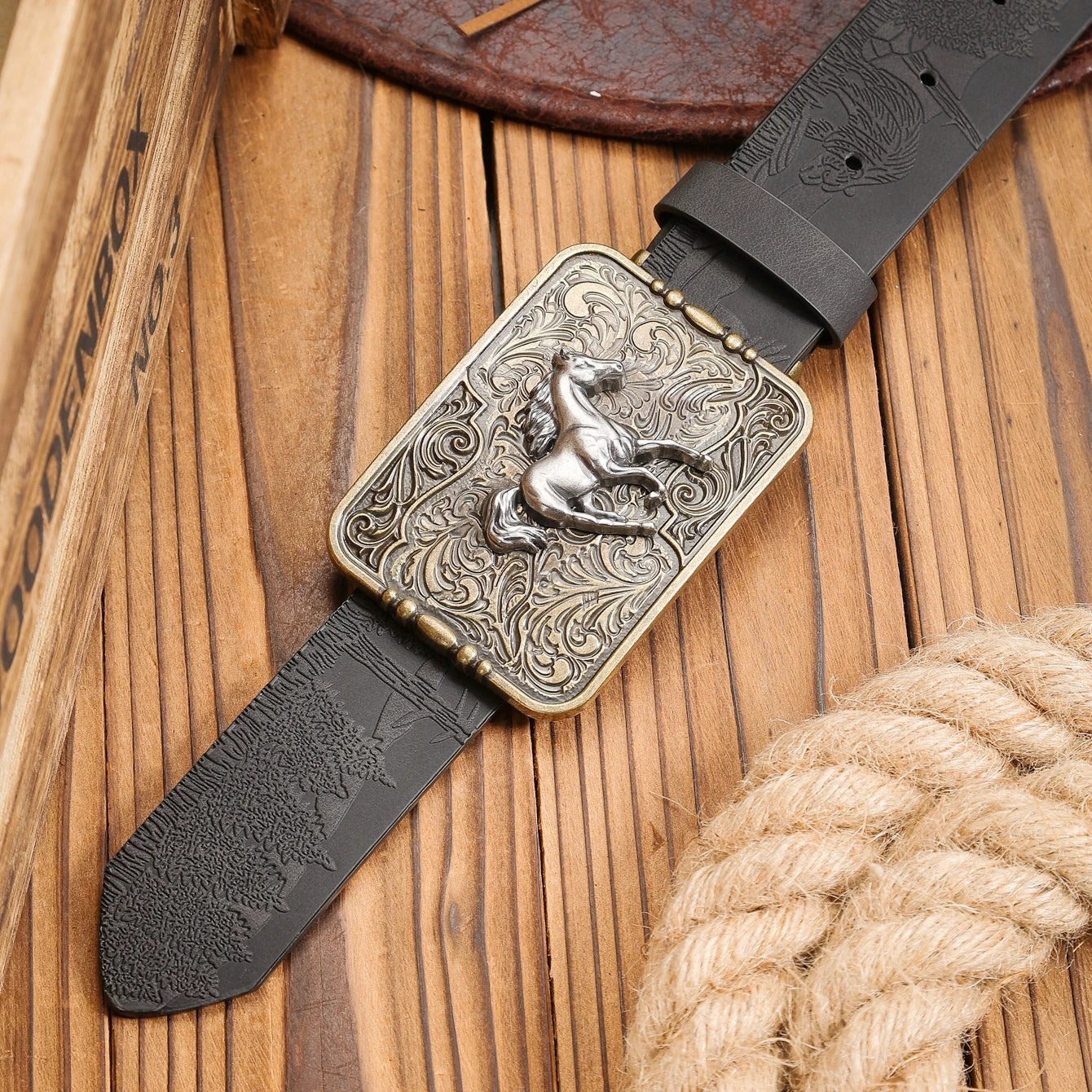 Belt - Western Buckle - PU - Brown | KIMLUD