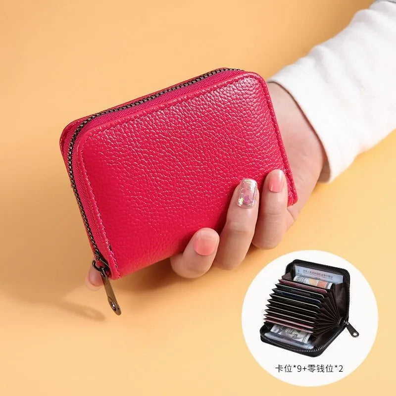 Vintage PU Leather Card Holder Wallet With Multi Slot Zipper — Black | KIMLUD