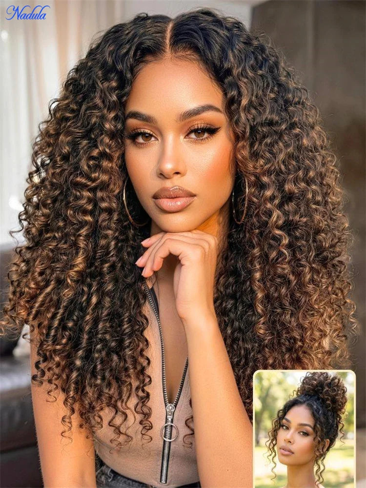 Wig – Glueless Curly Wig – 100% Human Hair – Chestnut Ombre | KIMLUD