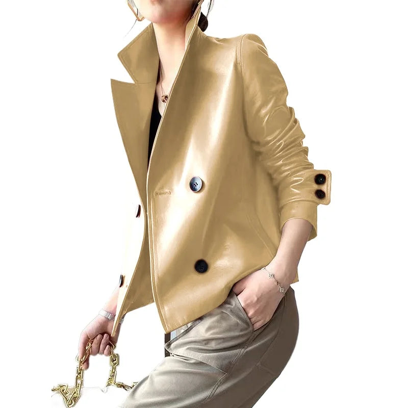 Modigirl Autumn Winter Green Faux Leather Jackets Women 2024 New Outwear Long Sleeves PU Leather Short Coats Outwear for Female