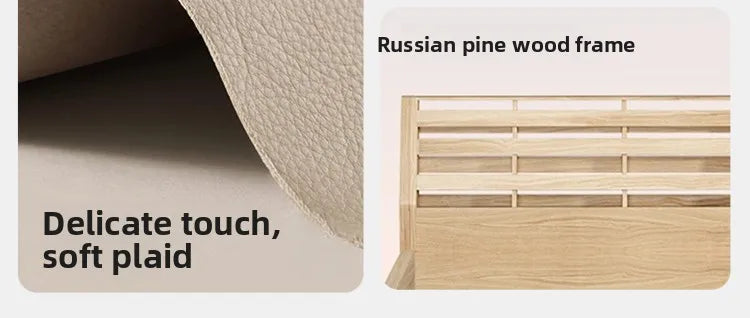 Modern Minimalism Genuine Napa Leather Bed With Built-In Storage Drawers — Beige | KIMLUD