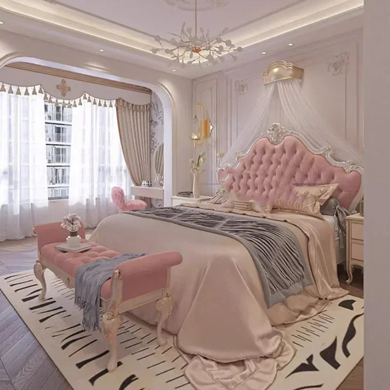 Girl Wood Luxury Bed Nordic Queen Cute Modern Twin King Bed Bedroom Princess Leather Camas De Matrimonio Dormitorio Furniture