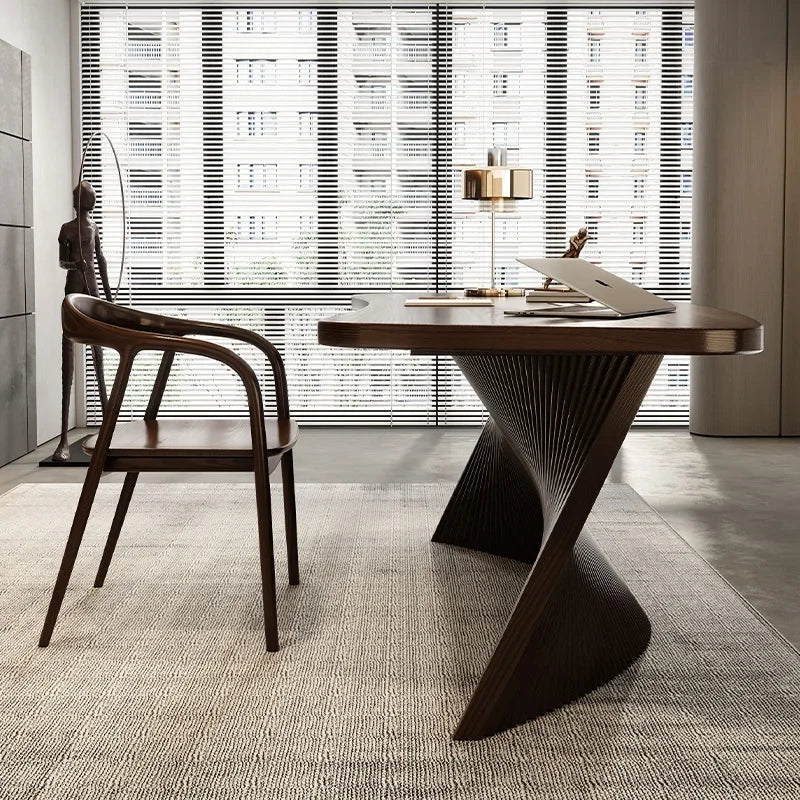 Modern Luxury Executive Desk With Sculptural Pedestal — Black | KIMLUD