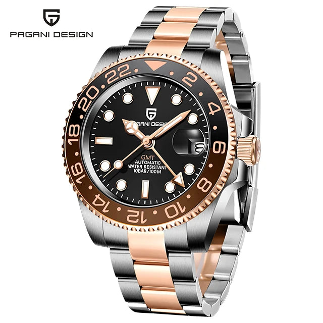 PAGANI DESIGN Top Brand Men Mechanical Wristwatches Luxurys Ceramic Bezel GMT Watches Automatic 100m Waterproof Watch for Men