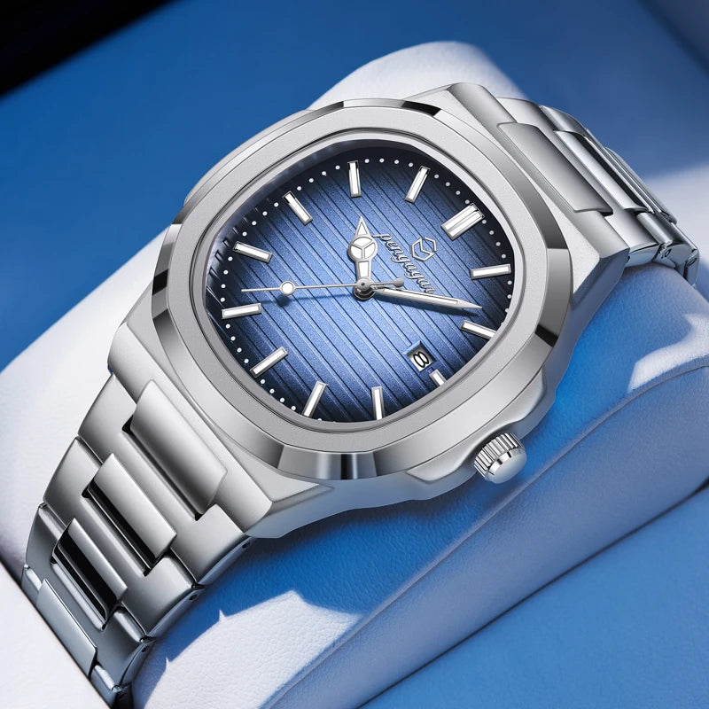Stainless Steel Military Watch Luminous Week Display — Teal Blue | KIMLUD