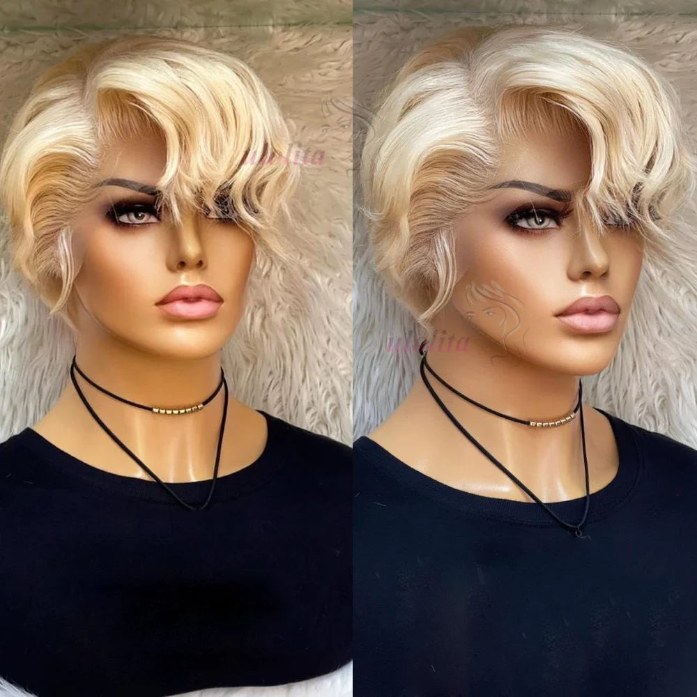 Pixie Cut Wig Human Hair Lace Front — Elegant Blonde | KIMLUD