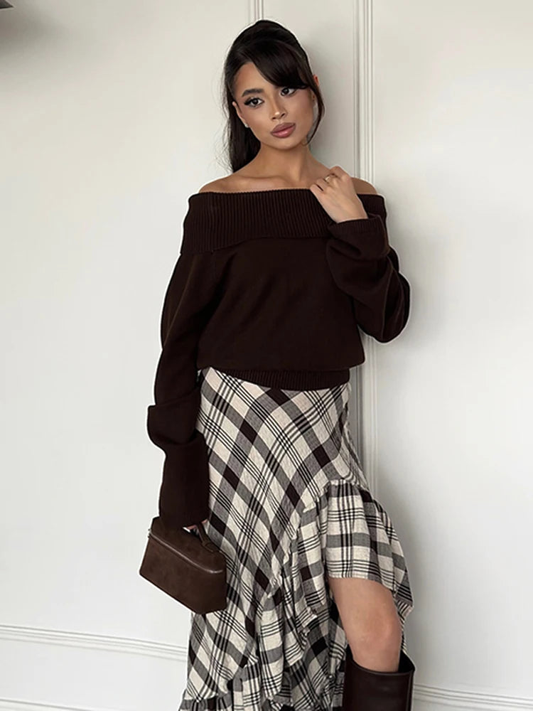 Fashion Black White Plaid Skirt Women Ruff Irregular High Waist Loose Skirts Female Spring New Chic Casual Holiday Streetwear