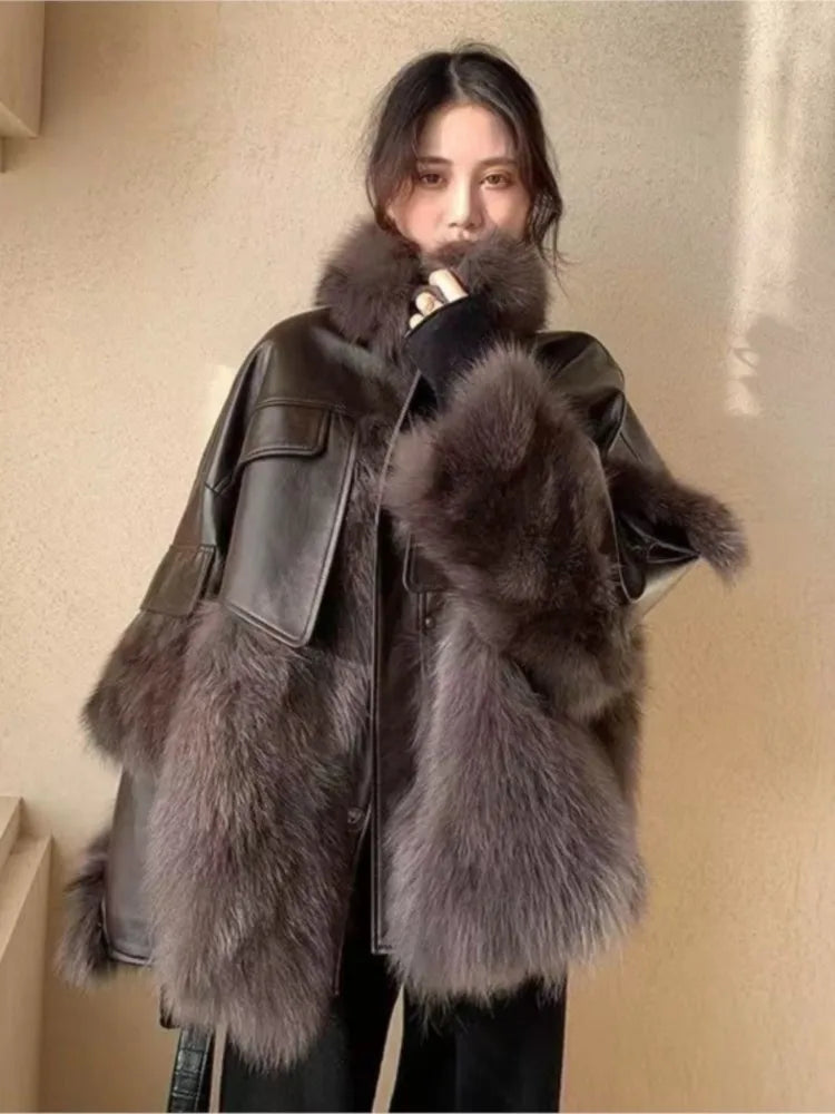 Fashion Warm Coat Fur Coat women's 2022 Winter New Korean Fashion Imitation Fox Fur Padded Coat