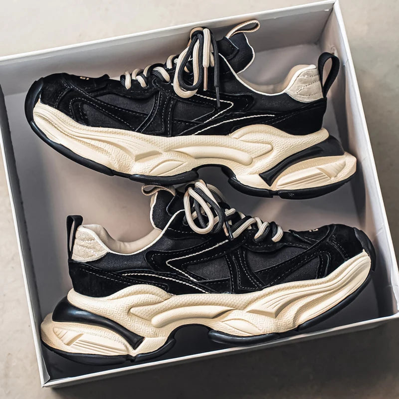 Lacing up Men's and Women's Couple Sport Shoes 2025 Thick Sole Luxury Design Casual Retro Dirty Casual Sneakers Breathable Upper