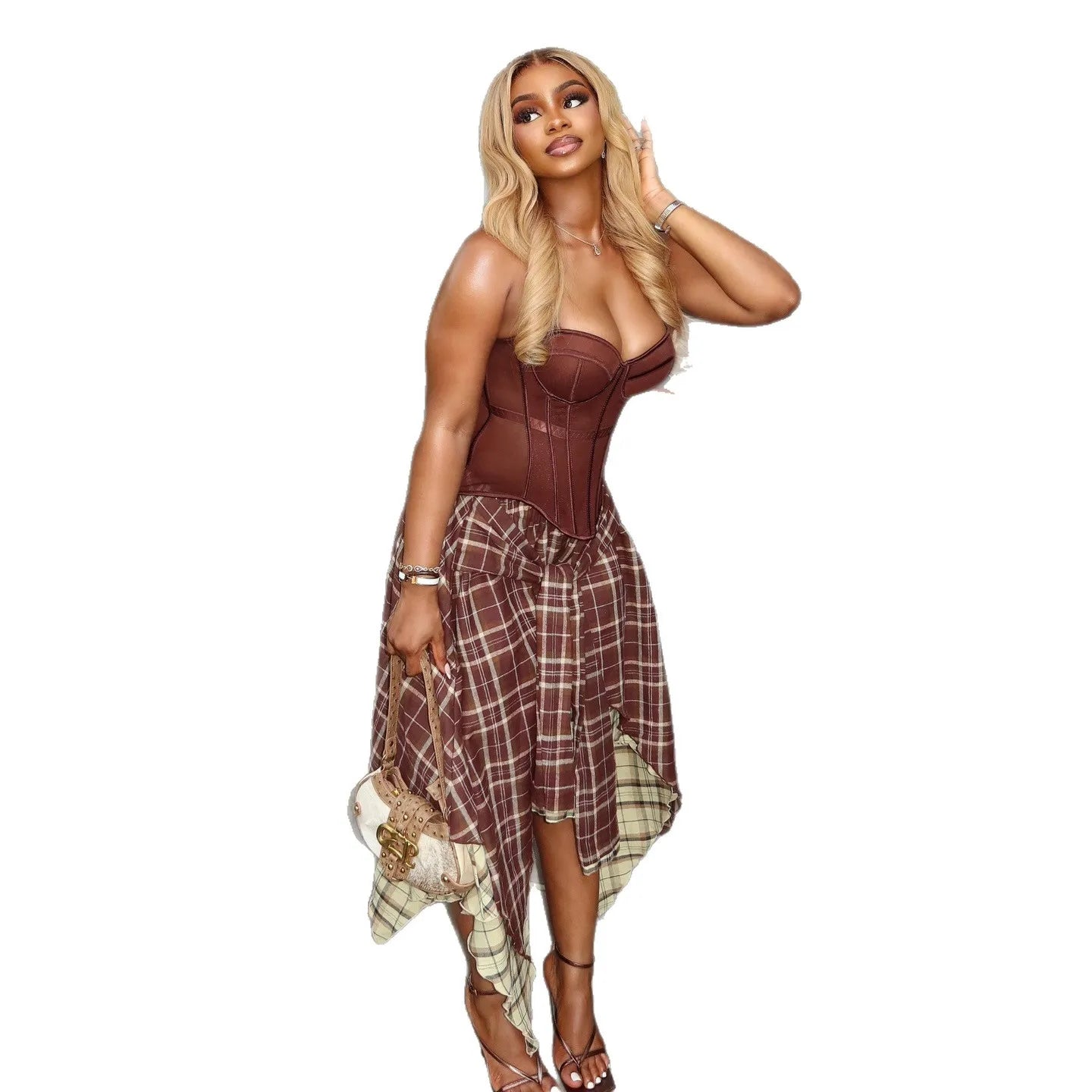 Retro Plaid Skirt High Waist Irregular Hem — Black | KIMLUD