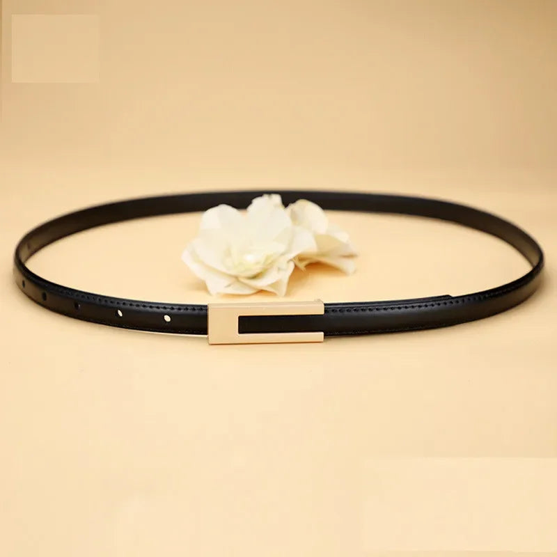 Korean Fashionable PU Leather Thin Waist Strap Belt for Women Metal Accessories Basic Casual Porous Adjustable Fashion Belts