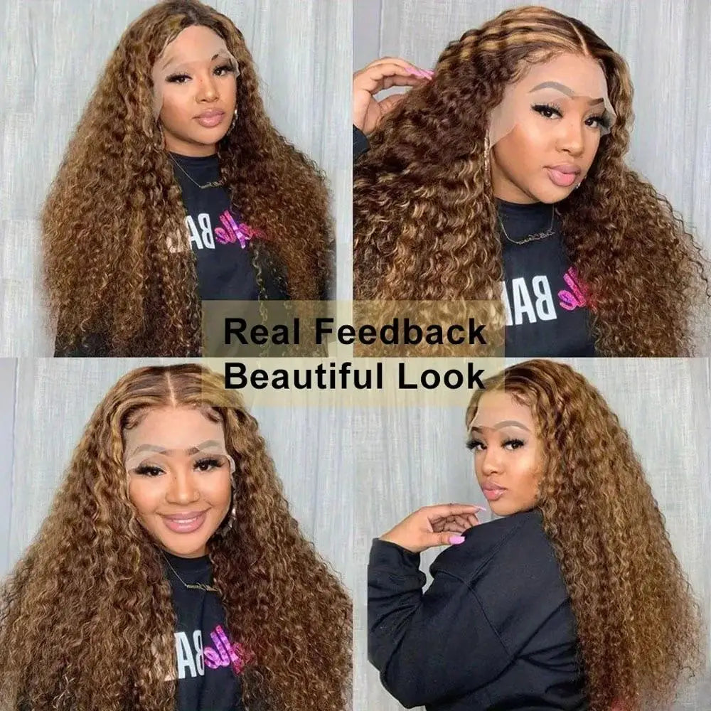 Human Hair Wigs – 13x4 Transparent Lace Front – Water Wave – Blonde Brown Mix | KIMLUD