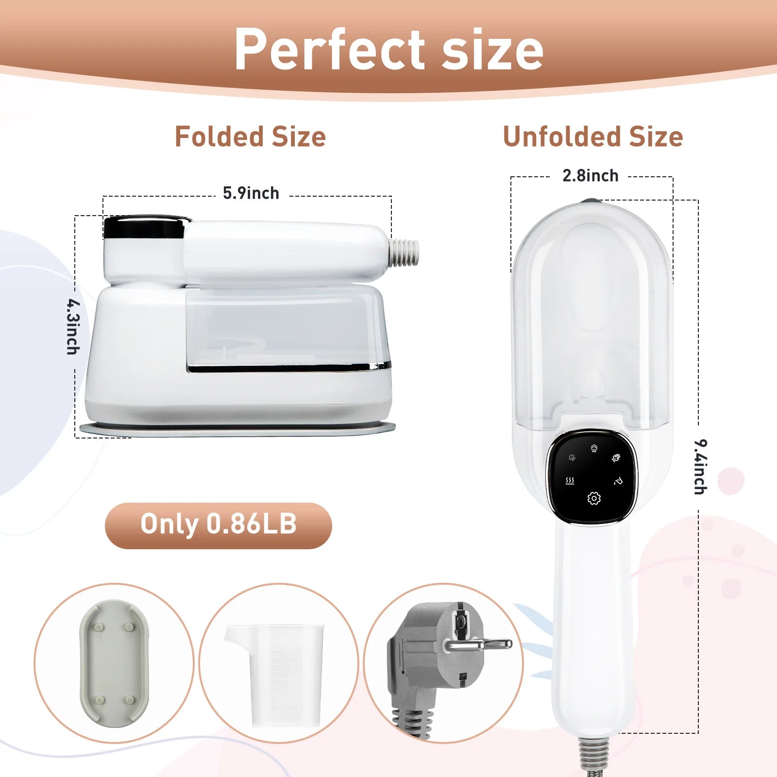 KIMLUD, New Foldable LED Digital Display Steam Iron Portable Three-speed Adjustable Steamer 1500W High-power Home Travel Iron, WHITE / UK, KIMLUD APPAREL - Womens Clothes