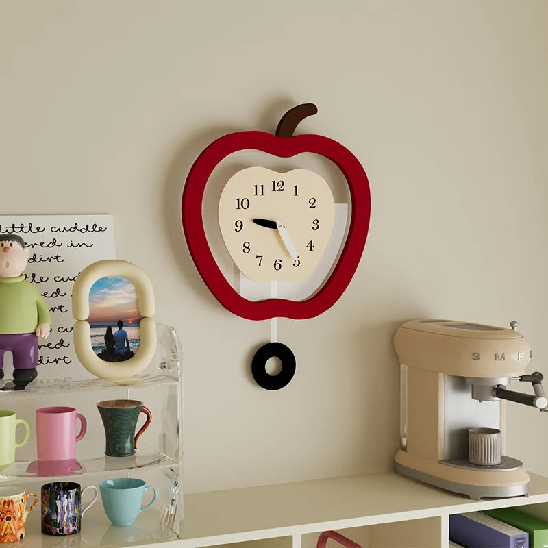 Nordic Wood Wall Clock Sculptural Clock, Ivory Dial — Red | KIMLUD