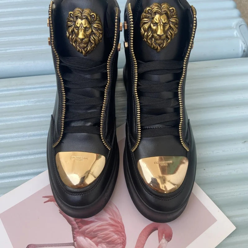 High-Top Zip-Decorated Sneaker With Breathable Mesh Lining — Black | KIMLUD