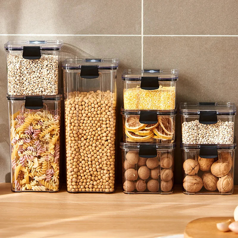 Acrylic Storage Jars Set Airtight Moisture Proof Pantry Organizer For Grains Pasta Spices — Clear | KIMLUD