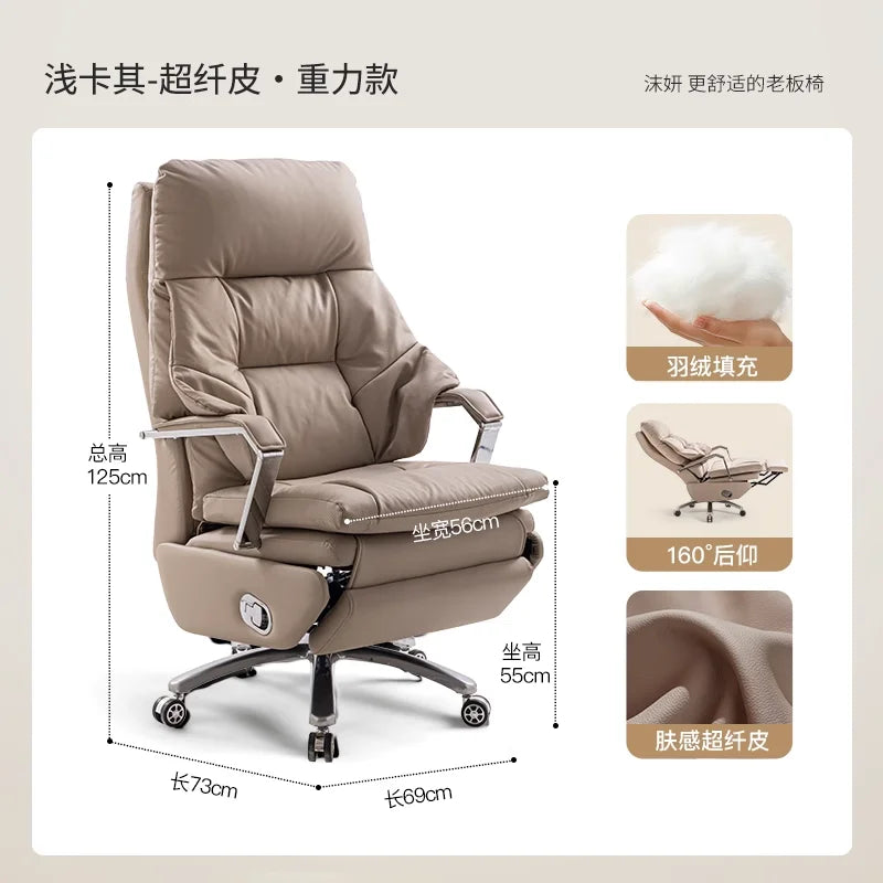 Genuine Leather Massage Chair Swivel Lift Ergonomic Office Chair — Cognac Brown | KIMLUD