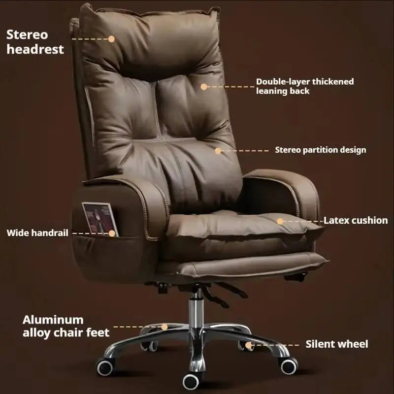Leather Ergonomic Office Chair With Recline — Brown | KIMLUD