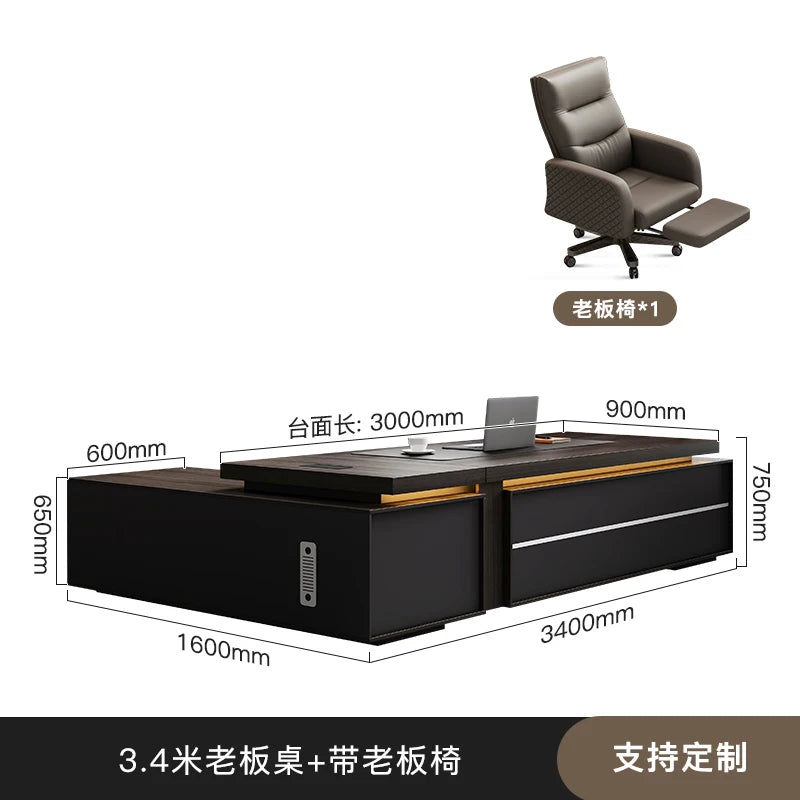 Wooden Desk With Drawers — Charcoal Black | KIMLUD