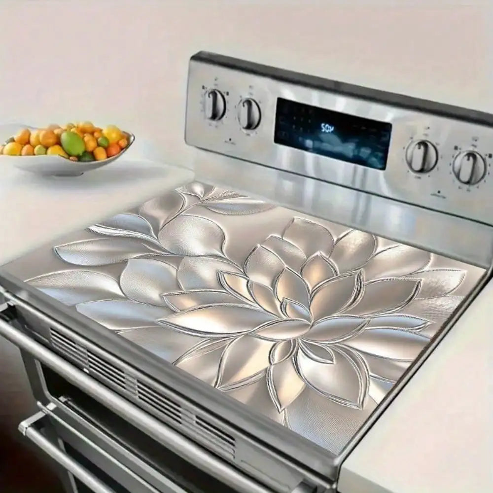 Gold-Patterned Stove Mat With 2D Petal Pattern — Gold | KIMLUD