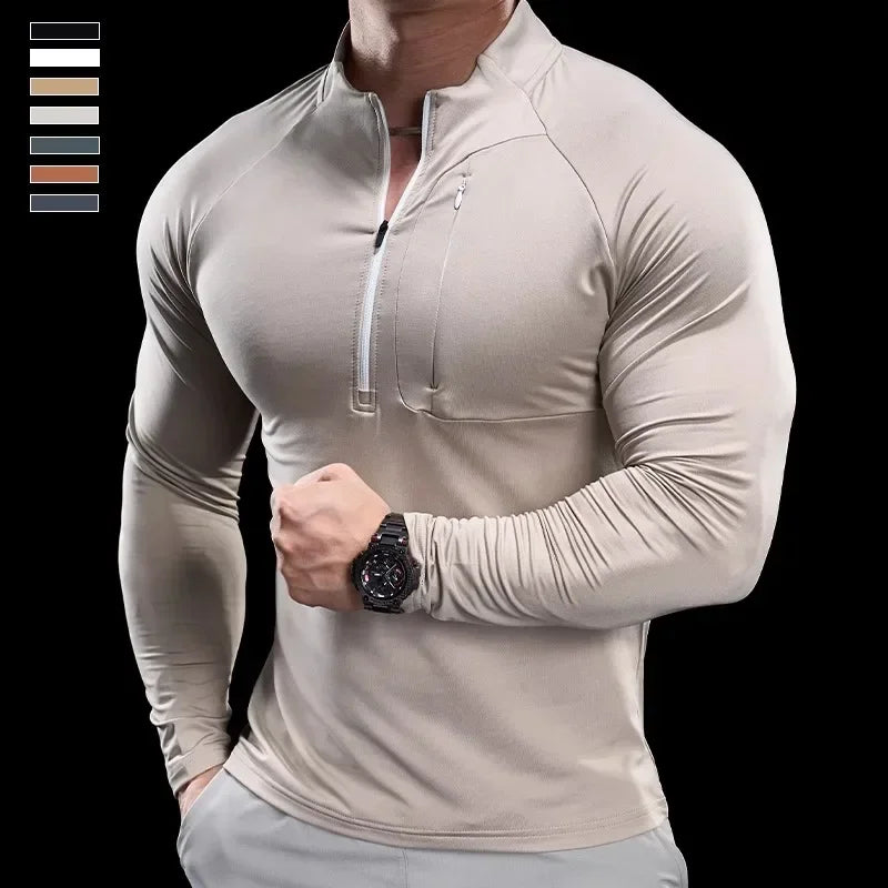 Technical Knit Long-Sleeve T-Shirt Quick-Dry — Sand Beige | KIMLUD