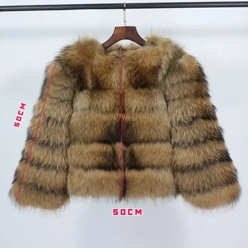Winter Jacket Women Natural Real Coat Fox Fur Raccoon Outerwear O-neck Thick Warm Luxury Female Plus Size Streetwear
