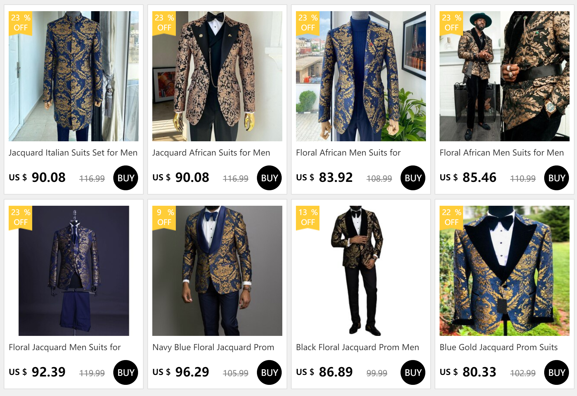 Jacquard Floral Tuxedo Suit Gold Florals — Navy Blue | KIMLUD