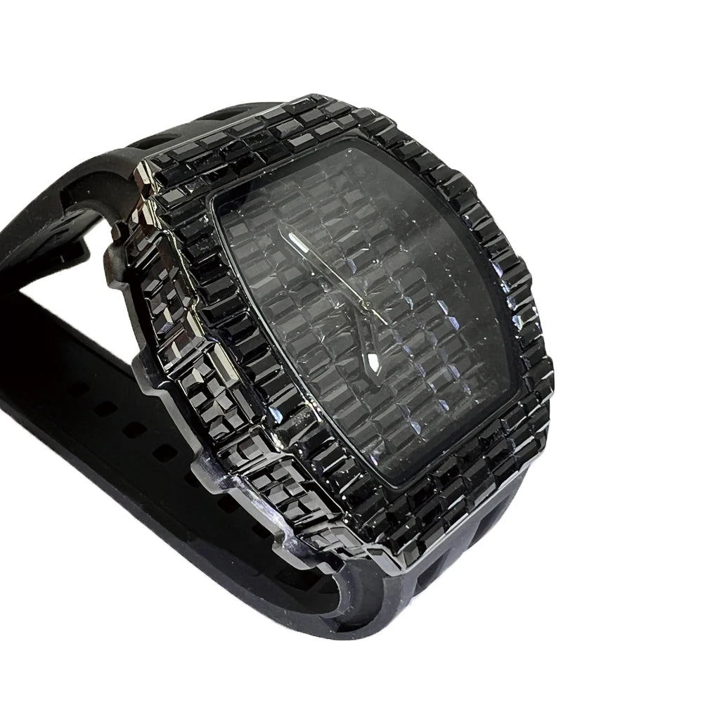 Luxury Brand Men Watch Fashion Unique Tonneau Watches Diamond Blingbling Dial Waterproof Rubber Band Wristwatch Hot Sale Gift