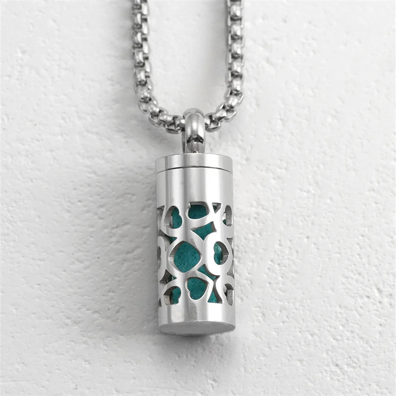 Polished Stainless Steel Necklace Lotus Aromatherapy Pendant — Blue | KIMLUD
