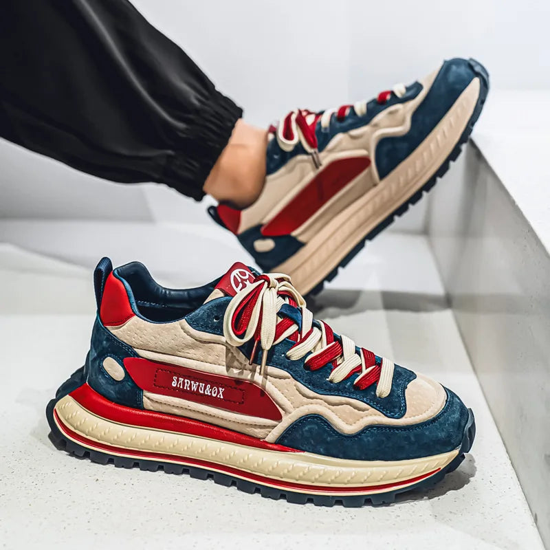 Color-Block Dad Shoes Men's Spring Autumn New Style Thick Bottom Sports Shoes Casual Running Shoes Low Cut Breathable Mesh