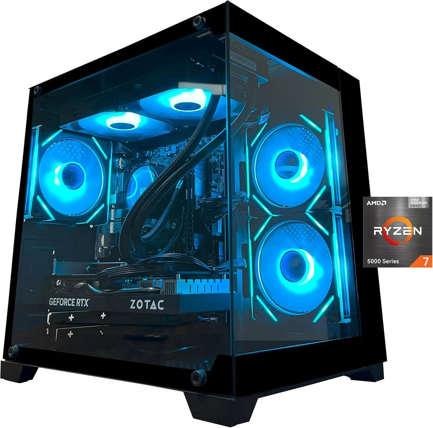 KIMLUD Electric Blue Gaming Desktop Ryzen 7 5700X RTX 5060 32GB RAM 1TB NVMe SSD ARGB