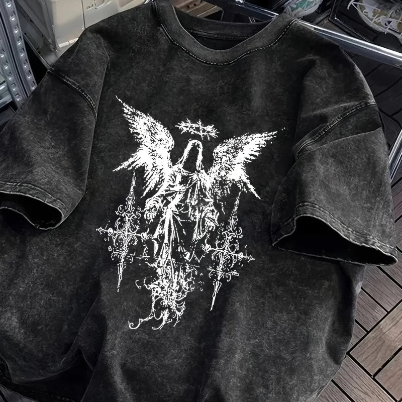 Men's T-Shirt – Gothic Style – Cotton – Loose Fitting | KIMLUD