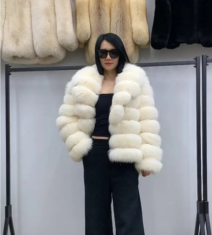 Fox Fur Coat – Winter High-End – Fox Fur – Colorful Sable | KIMLUD