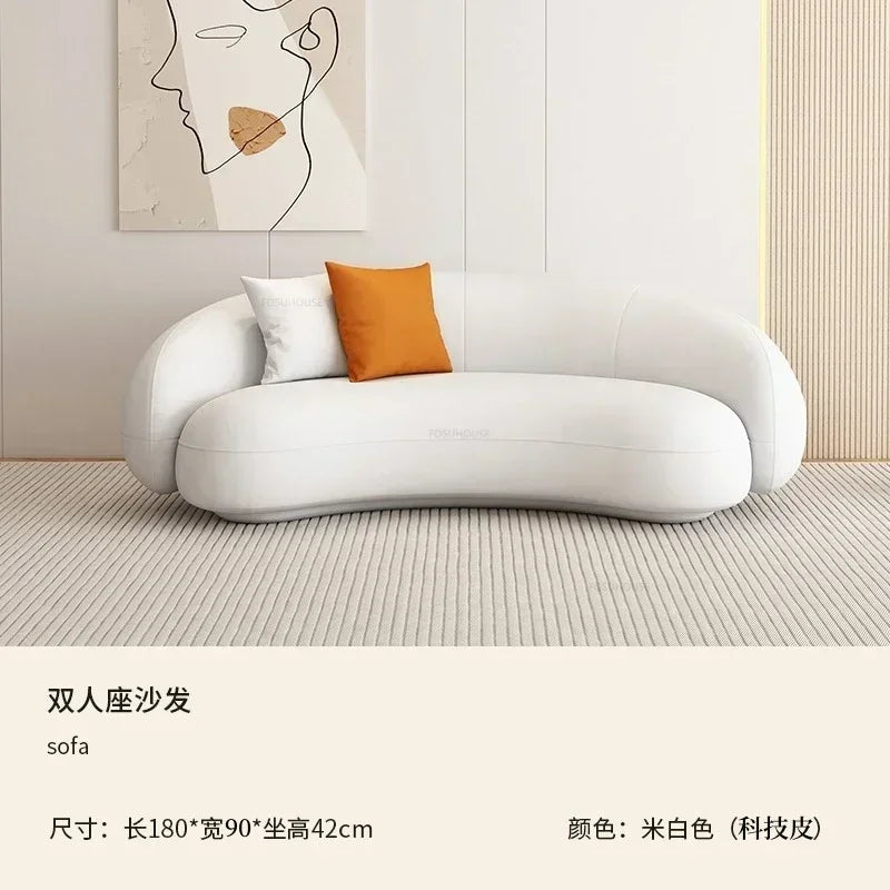 Curved Living Room Sofa Two Seater — Cream | KIMLUD