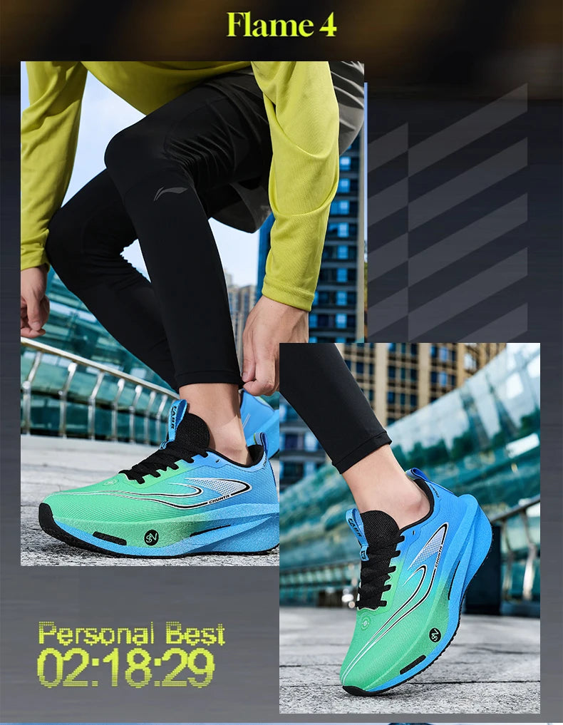 Men Sports Running Shoes Carbon Plate Marathon Breathable Lightweight Women's Comfortable Athletic Nonskid Walking Sneaker